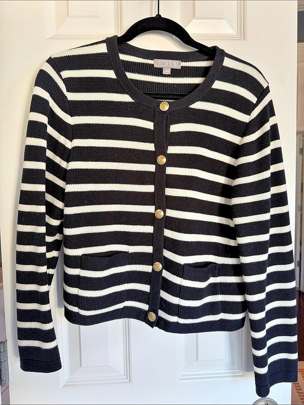 J.Crew Emilie Sweater Lady Jacket in Stripe Cardigan Black & Cream
